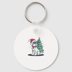 Funny Festive Sunglasses Dog with Christmas Tree C Key Ring