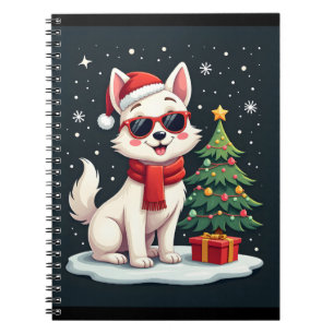 Funny Festive Sunglasses Dog with Christmas Tree C Notebook