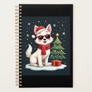 Funny Festive Sunglasses Dog with Christmas Tree C Planner
