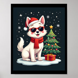 Funny Festive Sunglasses Dog with Christmas Tree C Poster