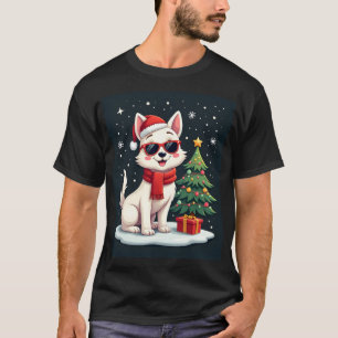 Funny Festive Sunglasses Dog with Christmas Tree C T-Shirt