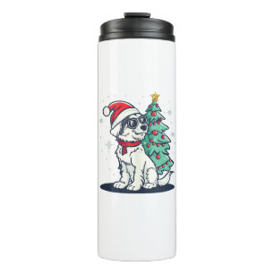 Funny Festive Sunglasses Dog with Christmas Tree C Thermal Tumbler
