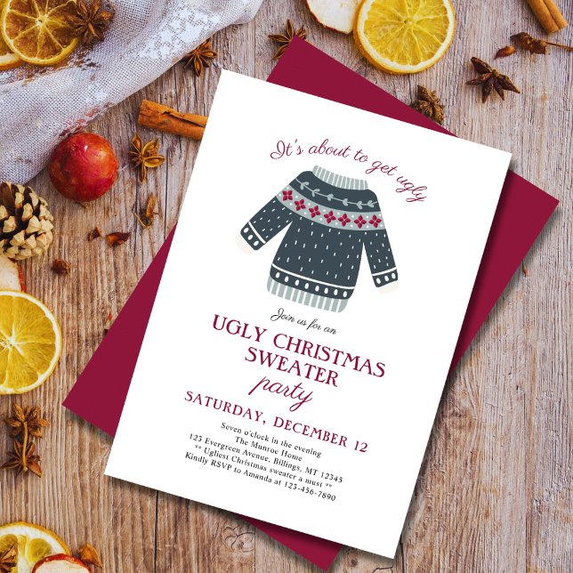 Funny Festive Ugly Christmas Sweater Party Invitation (Creator Uploaded)