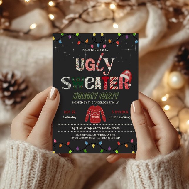 Funny Festive Ugly Sweater Christmas Party Invitation (Creator Uploaded)