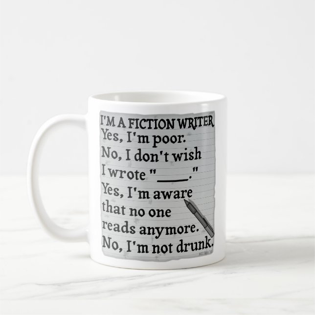Funny Fiction Writer Answer Sheet Paper Coffee Mug (Left)