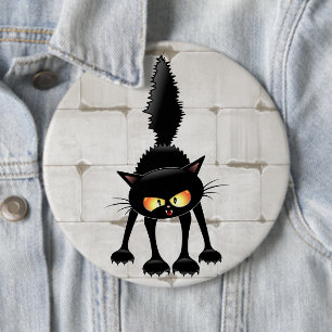 Funny Fierce Black Cat Cartoon  6 Cm Round Badge