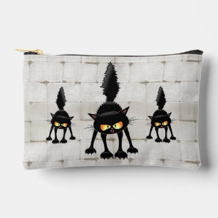 Funny Fierce Black Cat Cartoon Accessory Pouch