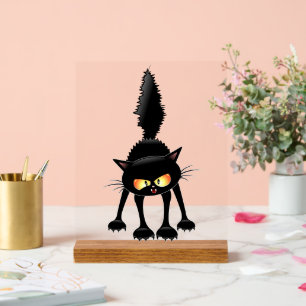 Funny Fierce Black Cat Cartoon  Acrylic Sign
