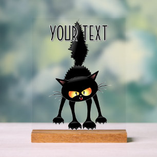 Funny Fierce Black Cat Cartoon  Acrylic Sign