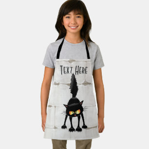 Funny Fierce Black Cat Cartoon  Apron