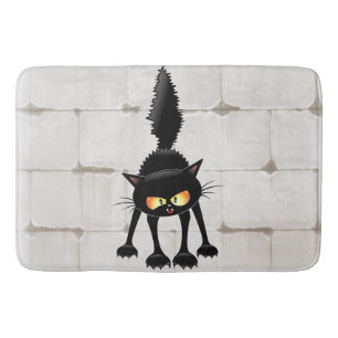 Funny Fierce Black Cat Cartoon Bath Mat