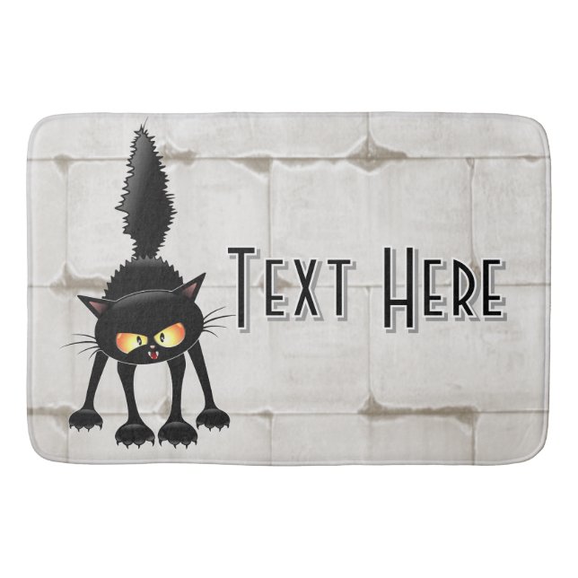 Funny Fierce Black Cat Cartoon  Bath Mat (Front)