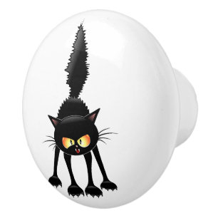 Funny Fierce Black Cat Cartoon Ceramic Knob