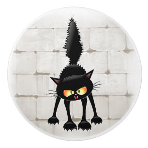 Funny Fierce Black Cat Cartoon Ceramic Knob