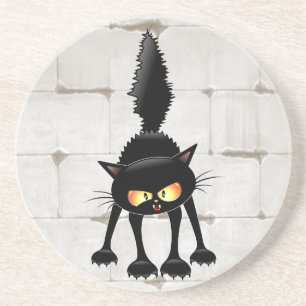 Funny Fierce Black Cat Cartoon  Coaster
