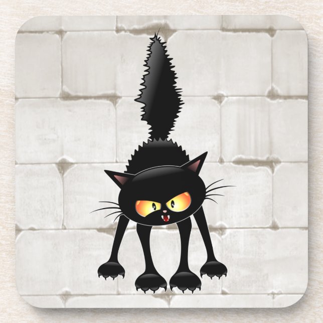 Funny Fierce Black Cat Cartoon  Coaster (Front)
