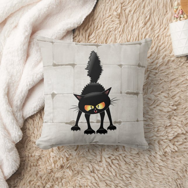 Funny Fierce Black Cat Cartoon  Cushion (Blanket)