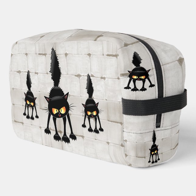 Funny Fierce Black Cat Cartoon  Dopp Kit (Left Corner)