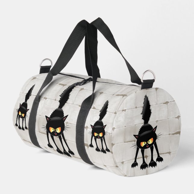 Funny Fierce Black Cat Cartoon  Duffle Bag (Left Corner)