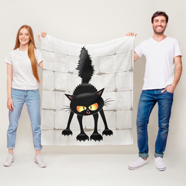 Funny Fierce Black Cat Cartoon  Fleece Blanket (In Situ)