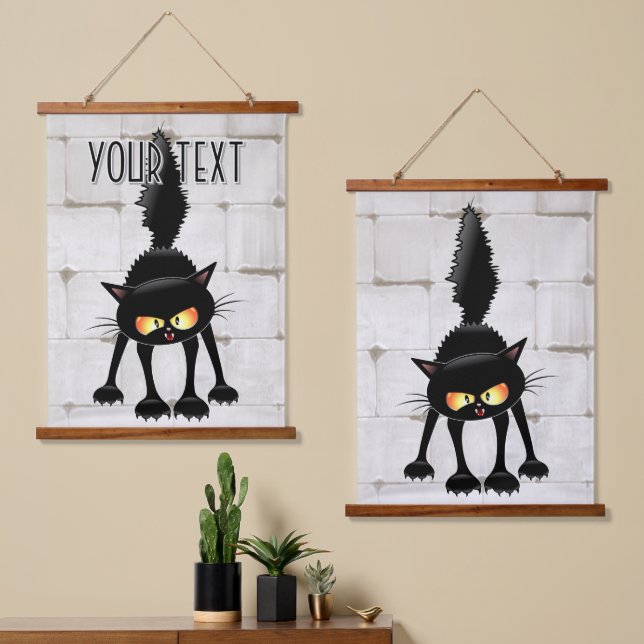 Funny Fierce Black Cat Cartoon  Hanging Tapestry (Asymmetrical)