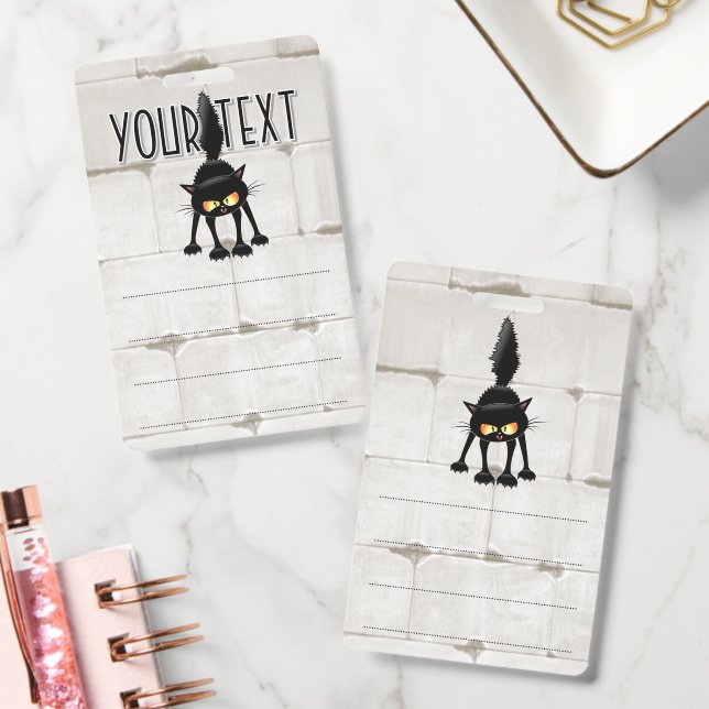 Funny Fierce Black Cat Cartoon  ID Badge (Office)