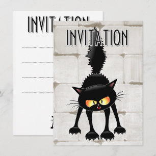 Funny Fierce Black Cat Cartoon  Invitation