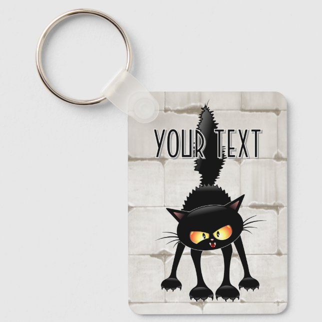 Funny Fierce Black Cat Cartoon  Key Ring (Front)