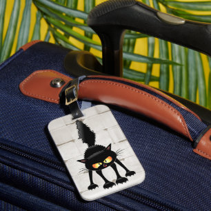 Funny Fierce Black Cat Cartoon  Luggage Tag