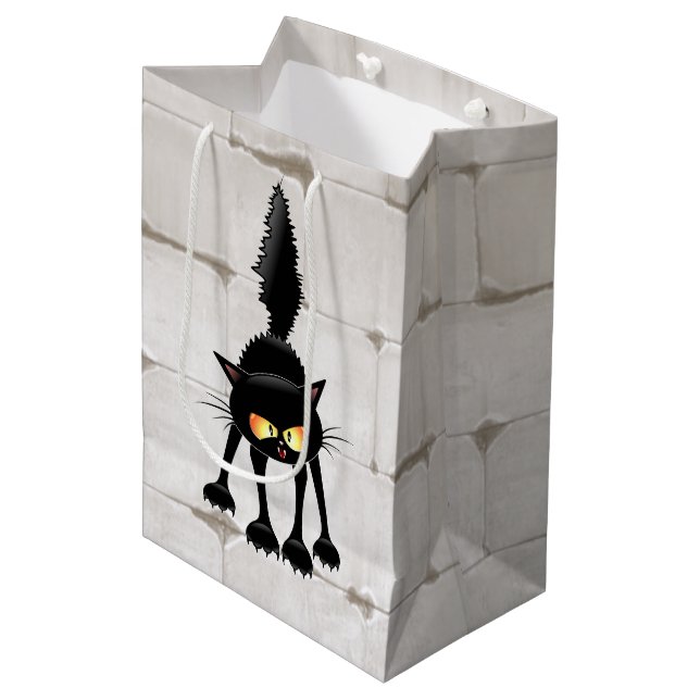 Funny Fierce Black Cat Cartoon  Medium Gift Bag (Front Angled)