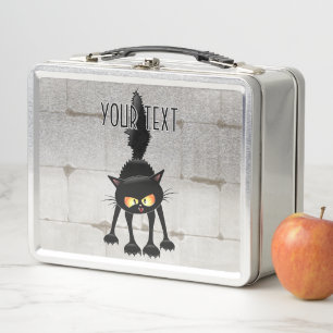 Funny Fierce Black Cat Cartoon Metal Lunch Box