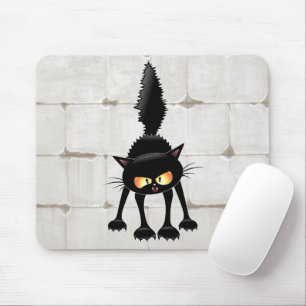 Funny Fierce Black Cat Cartoon Mouse Pad