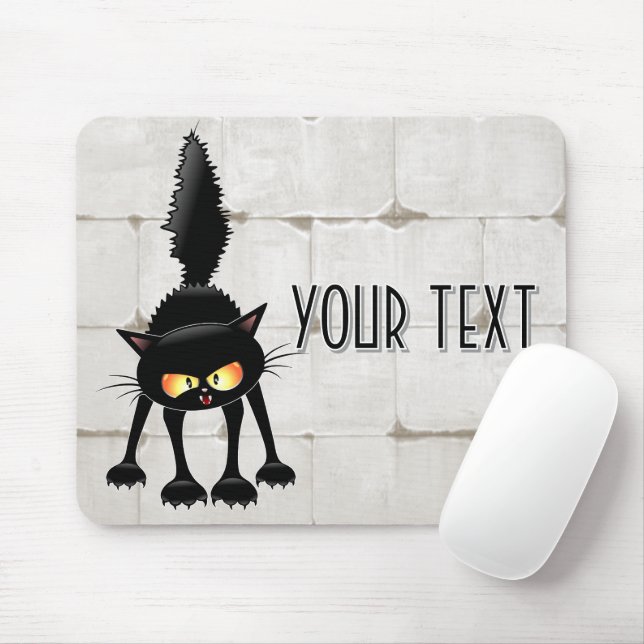 Funny Fierce Black Cat Cartoon  Mouse Pad (With Mouse)