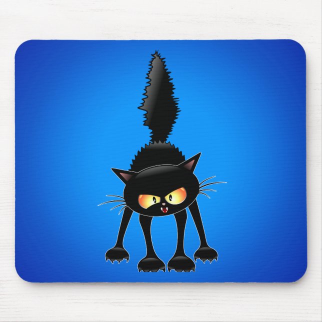 Funny Fierce Black Cat Cartoon Mouse Pad (Front)
