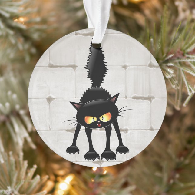 Funny Fierce Black Cat Cartoon  Ornament (Tree)