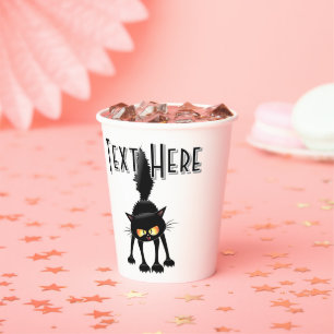Funny Fierce Black Cat Cartoon Paper Cups