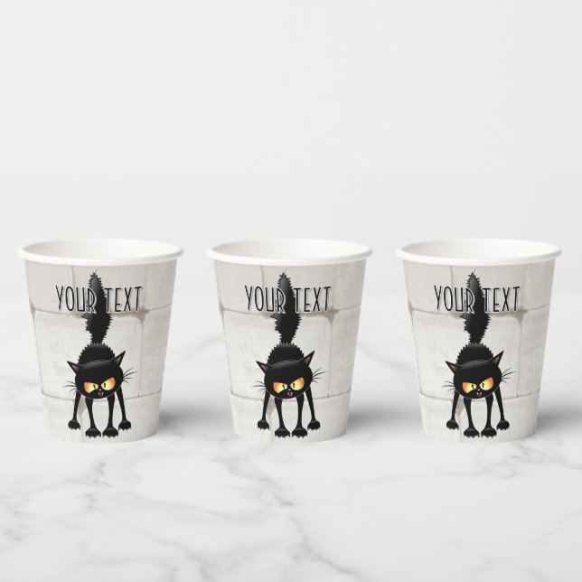 Funny Fierce Black Cat Cartoon  Paper Cups (Multi)
