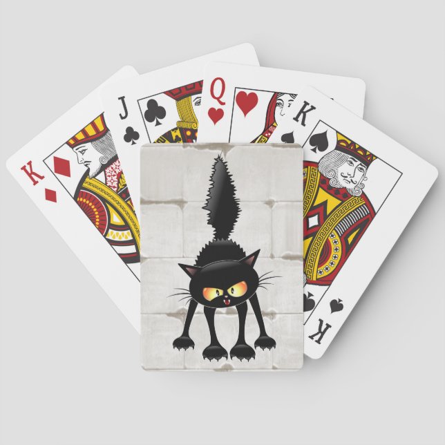 Funny Fierce Black Cat Cartoon  Playing Cards (Back)