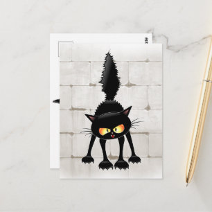 Funny Fierce Black Cat Cartoon Postcard