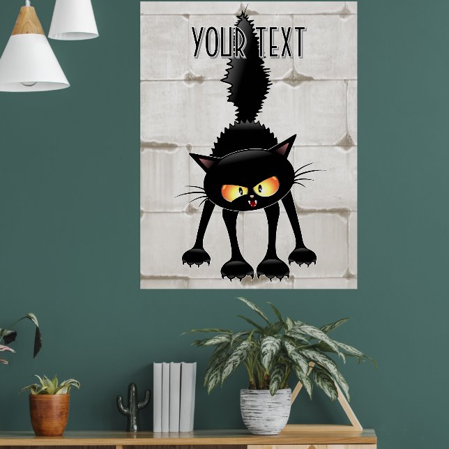 Funny Fierce Black Cat Cartoon  Poster (Living Room 1)