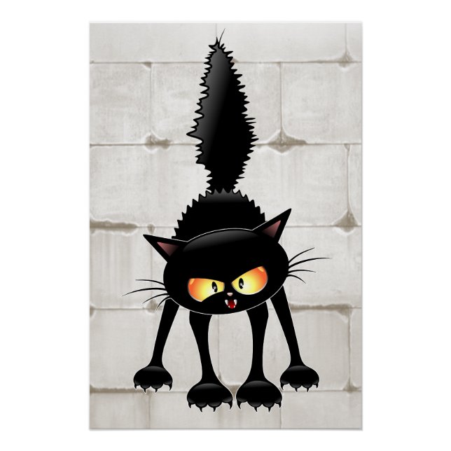 Funny Fierce Black Cat Cartoon  Poster (Front)