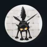 Funny Fierce Black Cat Cartoon  Round Clock<br><div class="desc">Funny Fierce Black Cat Cartoon Character looking menacing. Original Vector Art Design © BluedarkArt TheChameleonArt.</div>