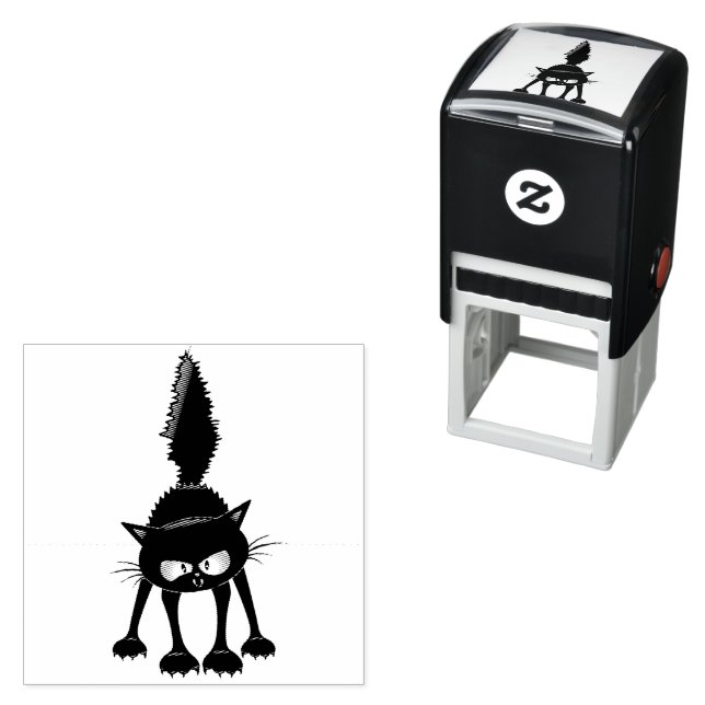 Funny Fierce Black Cat Cartoon  Self-inking Stamp (In Situ)