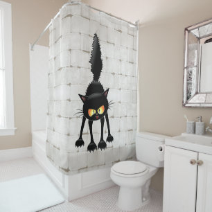Funny Fierce Black Cat Cartoon Shower Curtain