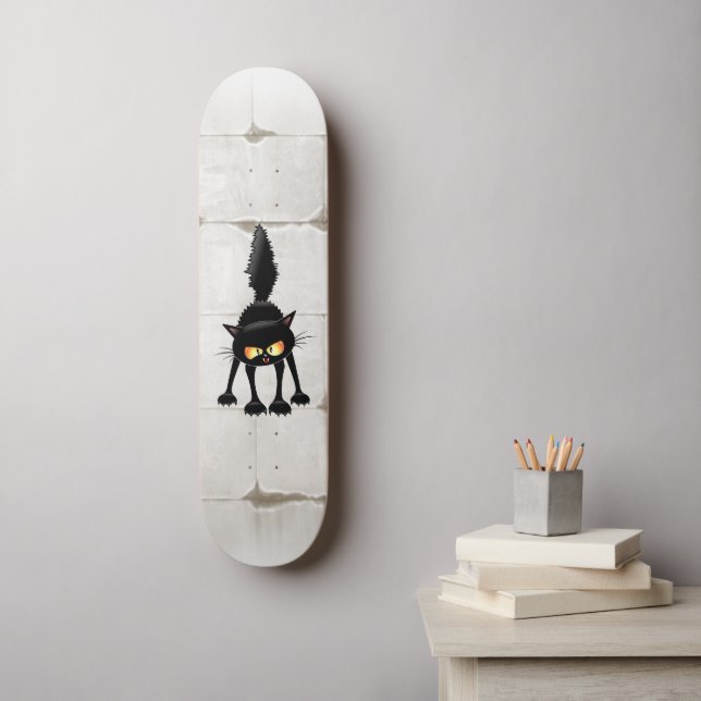 Funny Fierce Black Cat Cartoon  Skateboard (Wall Art)