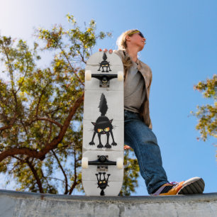 Funny Fierce Black Cat Cartoon  Skateboard