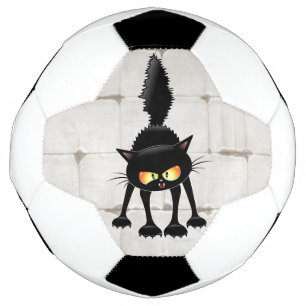 Funny Fierce Black Cat Cartoon  Soccer Ball