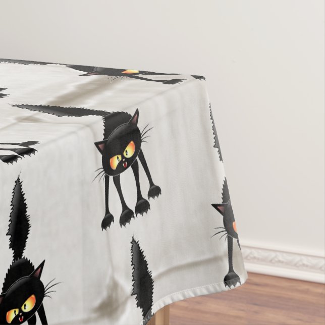 Funny Fierce Black Cat Cartoon  Tablecloth (In Situ)
