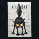 Funny Fierce Black Cat Cartoon  Tea Towel<br><div class="desc">Funny Fierce Black Cat Cartoon Character looking menacing. Original Vector Art Design © BluedarkArt TheChameleonArt.</div>
