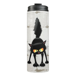 Funny Fierce Black Cat Cartoon  Thermal Tumbler